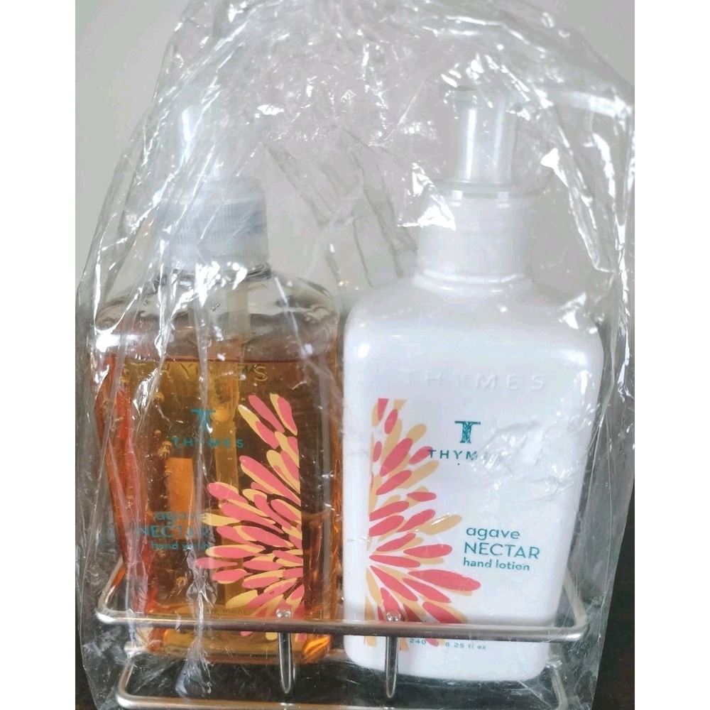 Thymes Agave Nectar Hand Wash & Hand Lotion Set 8.25 oz w/ Wire Caddy Open Box